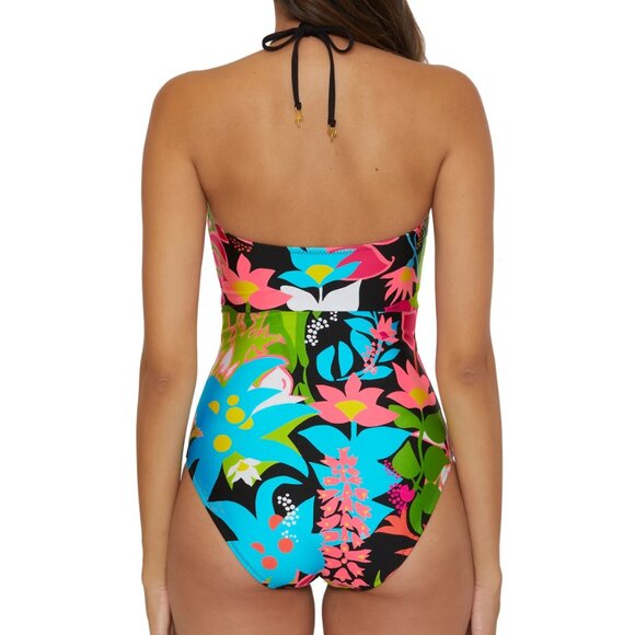 NWT Trina Turk Tiki Lace Up Strapless Bandeau One Piece Suimsuit Sz 6 - Picture 2 of 3